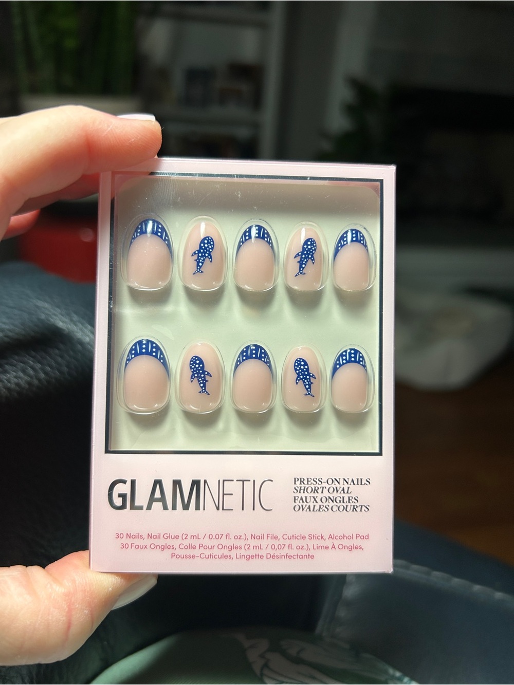 Glamnetic Whale Waves Press-On Nails - Nude with Blue Dolphin Accent NIB
